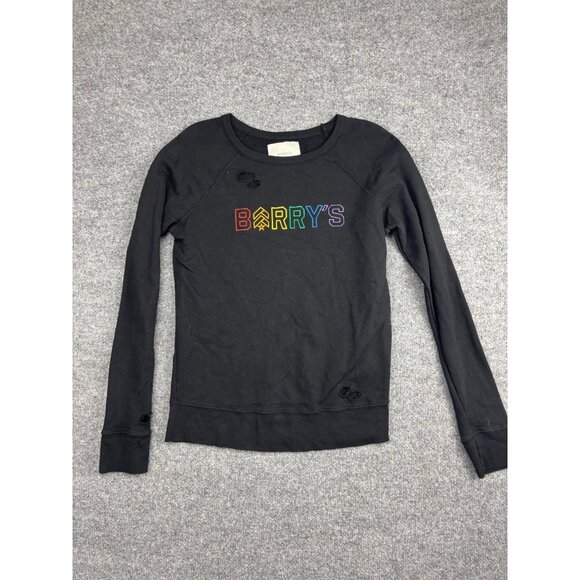 Barry's Pullover Sweatshirt Women's S Black Rainbow Logo Distressed Raglan USA - Picture 1 of 6